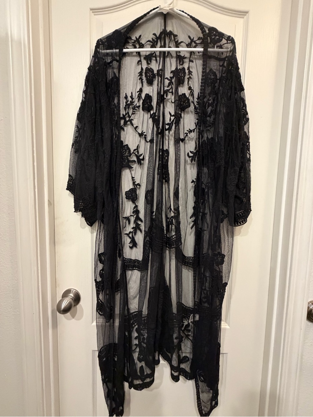 Dizzy Black Sheer Floral Lace Kimono Robe